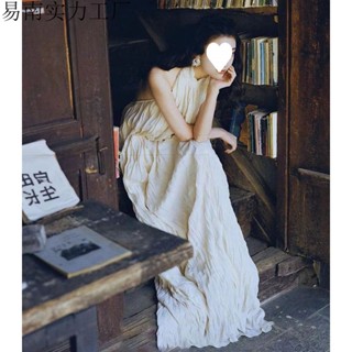 【熱賣】歐貨法式宮廷風氣質超仙輕婚紗禮服高階泡泡紗白色掛脖連衣裙子夏