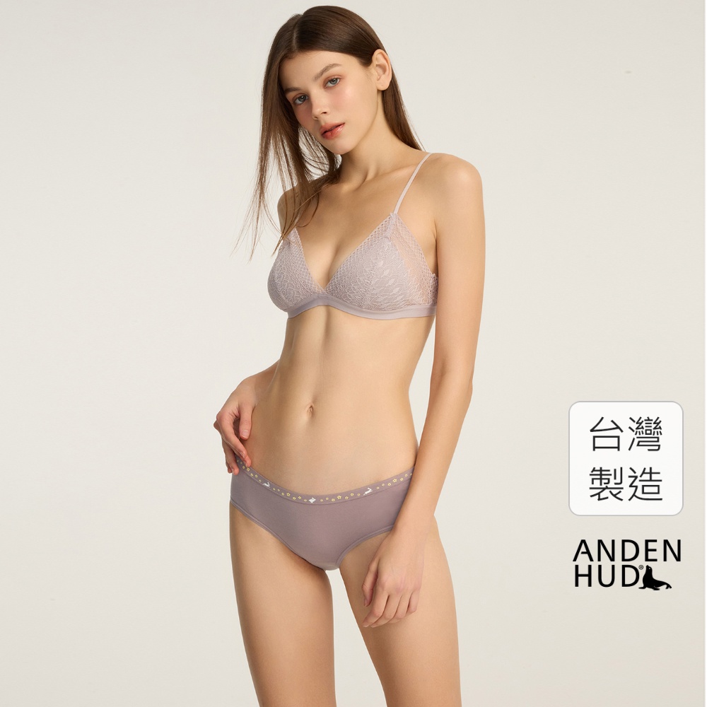 【Anden Hud】秘密花園．緊帶中腰三角內褲(蒼蘭紫-花園小兔緊帶) 純棉台灣製