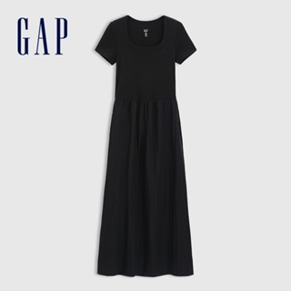 Gap 女裝 Logo刺繡方領短袖洋裝-黑色(765712)