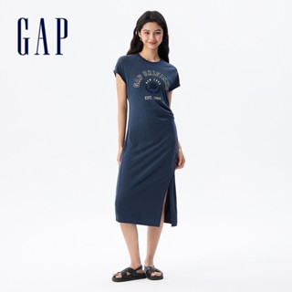 Gap 女裝 Logo純棉印花圓領短袖洋裝-藍色(765950)