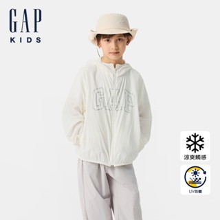 Gap 兒童裝 Logo印花防曬連帽外套-白色(767132)