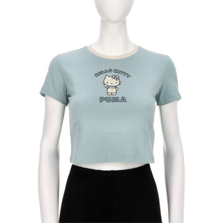 Puma X HELLO KITTY 女款 薄荷綠色 圓領 短版 T恤 歐規 上衣 運動 休閒 短袖 63161367