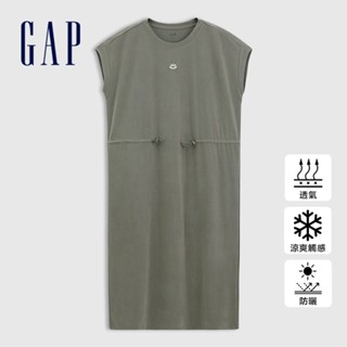 Gap 女裝 Logo刺繡防曬圓領無袖洋裝-軍綠色(764903)