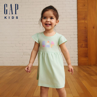 Gap 女幼童裝 Logo純棉刺繡/印花圓領短袖洋裝-薄荷綠(776629)