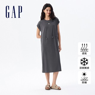 Gap 女裝 Logo刺繡防曬圓領無袖洋裝-灰黑色(764903)