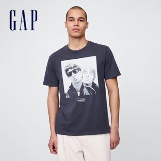 Gap 男裝 Gap x Oasis聯名 純棉印花圓領短袖T恤-海軍藍(765049)
