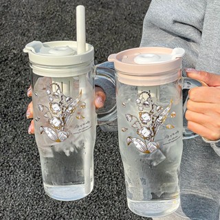 【熱賣】高顏值女生辦公室隨手玻璃杯家用馬克杯耐高溫茶隔泡茶把手吸管杯