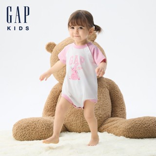 Gap 嬰兒裝 Logo純棉印花圓領短袖包屁衣-粉色(774571)