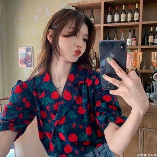 短袖上衣女 潮流百搭 法式港風復古短袖寬松襯衣時尚韓版碎花襯衫女爆款夏季新款百搭