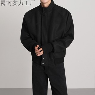 【熱賣】NZ立領毛呢夾克男士秋冬季韓版寬松潮流高階感復古外套上衣服