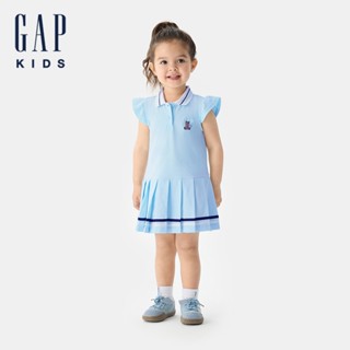Gap 女幼童裝 Logo小熊刺繡布章翻領無袖洋裝 布萊納系列-淺藍色(767078)