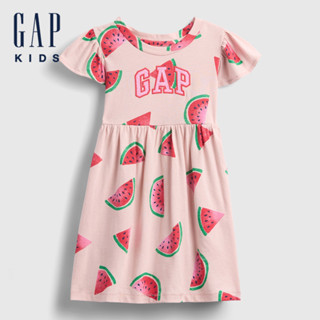 Gap 女幼童裝 Logo純棉刺繡/印花圓領短袖洋裝-西瓜印花(776629)