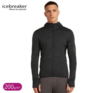 【Icebreaker 男 DESCENDER RealFleece刷毛保暖連帽外套200《深灰/黑》】BA56VZ