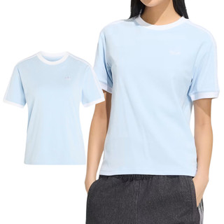 Adidas 3 Stripes Tee 女款 淺藍色 三葉草 修身 運動 休閒 短袖 KX1882