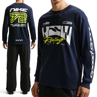 Nike As U Nsw Tee Lse Ls Swoosh Spe 男款 深藍色 印花 長袖 IM3782-451