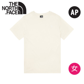 【The North Face 女 刺繡小logo短袖棉T《沙丘白》】8GWF/棉T/登山/短袖棉T