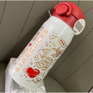 STARBUCKS 【350ml】星巴克馬克杯紅蓋愛心密碼杯星巴克可愛卡通聯名馬克杯
