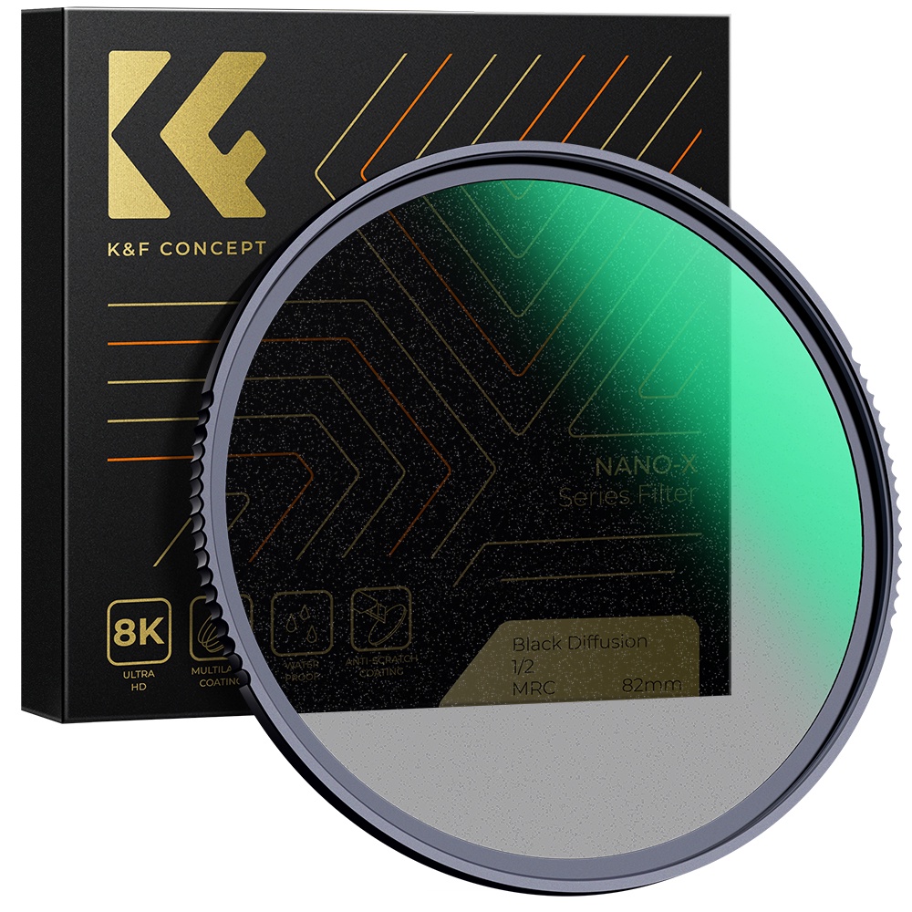 K&amp;f Concept Nano-X 黑色擴散霧過濾器 1/1 1/2 特效過濾器超透明多層塗層 49-82mm 防水防