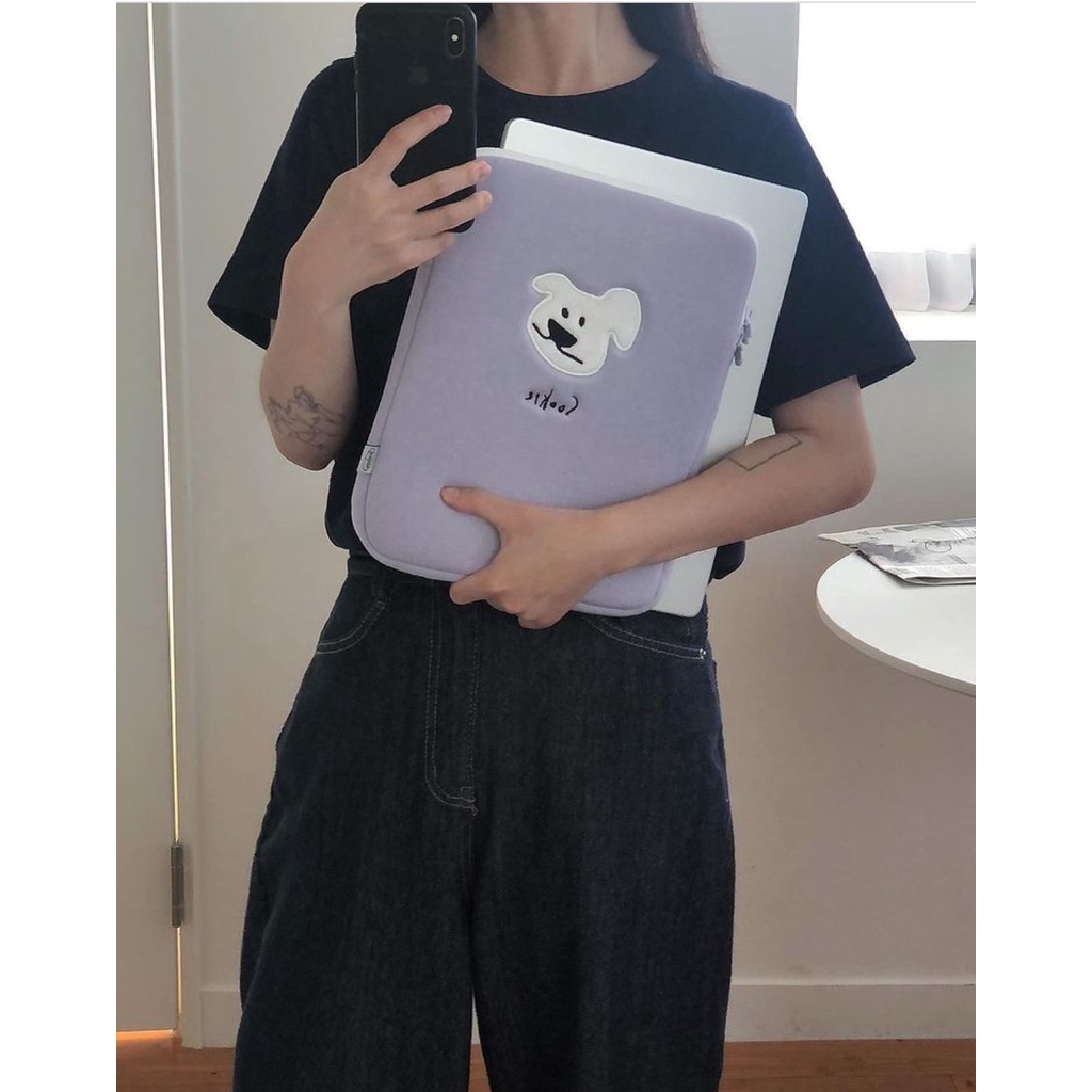ins韓國電腦包小眾設計可愛小狗平板電腦包女內膽保護包 11寸收納包13/14寸
