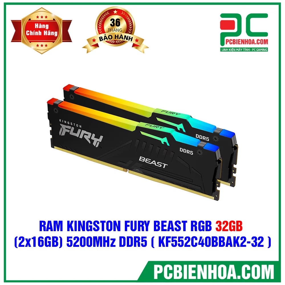 金士頓 FURY BEAST RGB RAM 32GB (2X16GB) 5200MHZ DVD5 - 正品