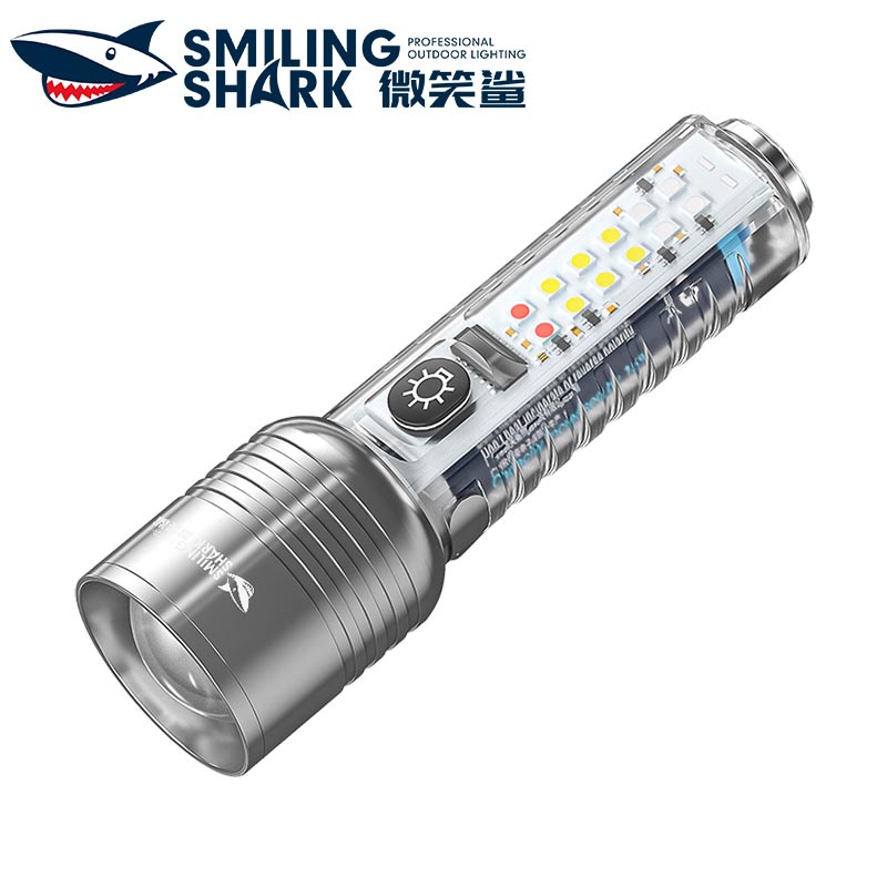 微笑鯊正品 SD5213 手電筒強光 M77超亮燈珠 Type-C可充電 7檔帶紅藍閃 磁吸 熒光 家用應急戶外露營遠足