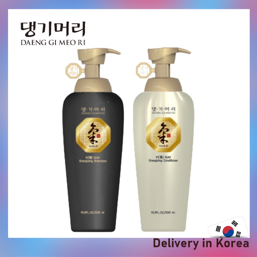 【 Daeng Gi Meo Ri 】Ki Gold 活力洗髮水/護髮素(500ml) 用於脫髮、稀疏頭髮、灰色頭髮預防