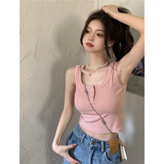 【HOSS】粉色針織吊帶背心女生內搭 修身打底美背 小個子辣妹外穿短款U領工字上衣