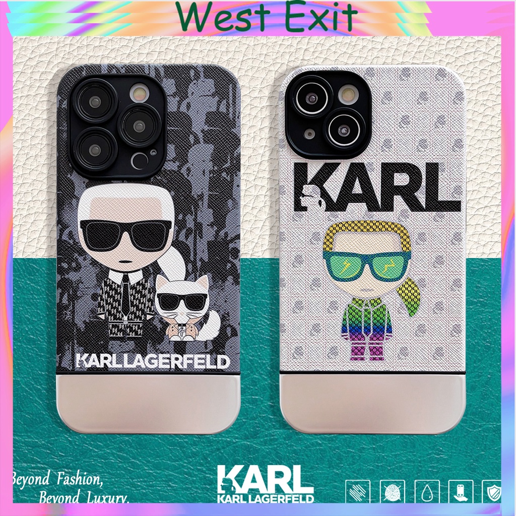 Karl Lagerfeld logo酷炫卡通貓街頭時尚電鍍硬手機殼適用iPhone14 14pro 14promax