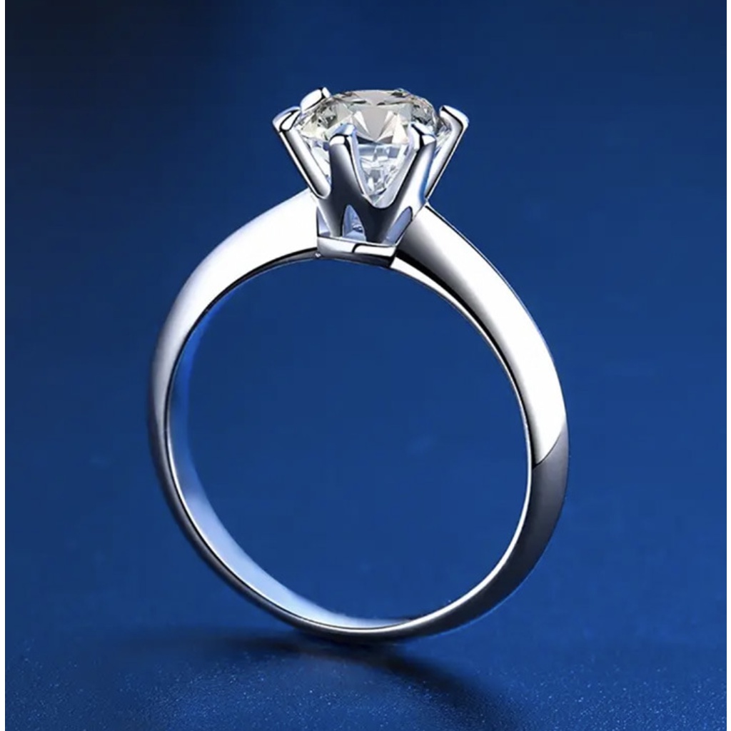 人工鑽石 莫桑石（5--11mm）戒指 女 925銀 D色0.5--5克拉 莫桑石 可過測鑽筆 帶鑑定證書 輕奢百搭指環