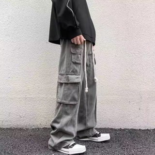 【M-3XL】多口袋嘻哈工裝褲男士春秋季新款高街美式復古直筒褲