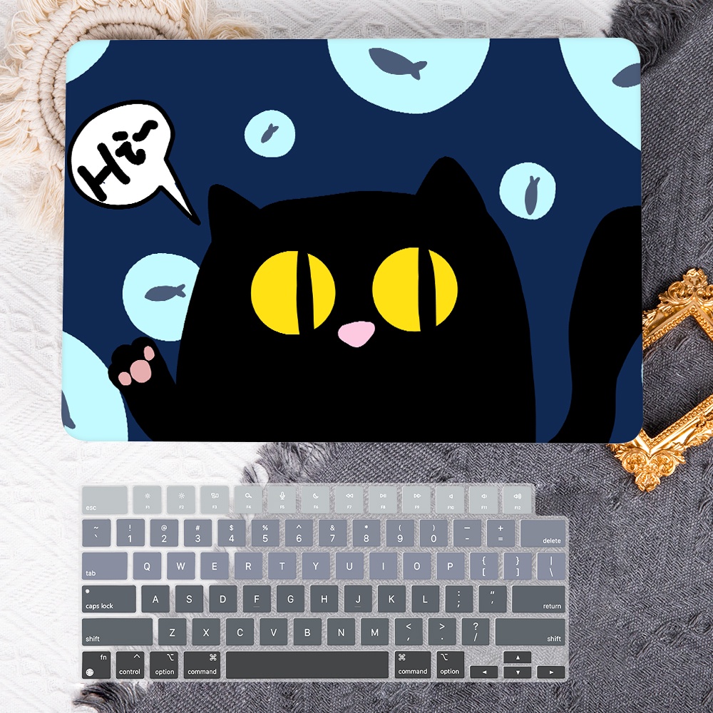 可愛的黑貓打印盒兼容 MacBook 2023 M2 M1 Air Pro 13 14 16 A2681 A2779 A
