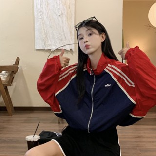 【ELLAS】立領薄款棒球服外套女生韓版春夏季時尚流行休閒學院風字母防曬長袖寬鬆拉鍊上衣女裝