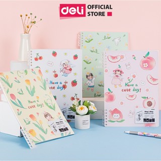 Deli A5/B5 6 孔塑膠筆記本帶可拆卸脊椎精美封面有美好的一天 50 張 100 頁光滑紙學生筆記本 24505
