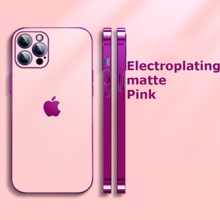 外殼粉色方形豪華電鍍軟殼矽膠手機殼適用於 iPhone 13 14 Pro Max 14 Plus 啞光手機殼後蓋