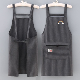 時尚純棉背帶拉鏈兜圍裙上班干活廚房家用防塵防污工作服洋氣罩衣230423