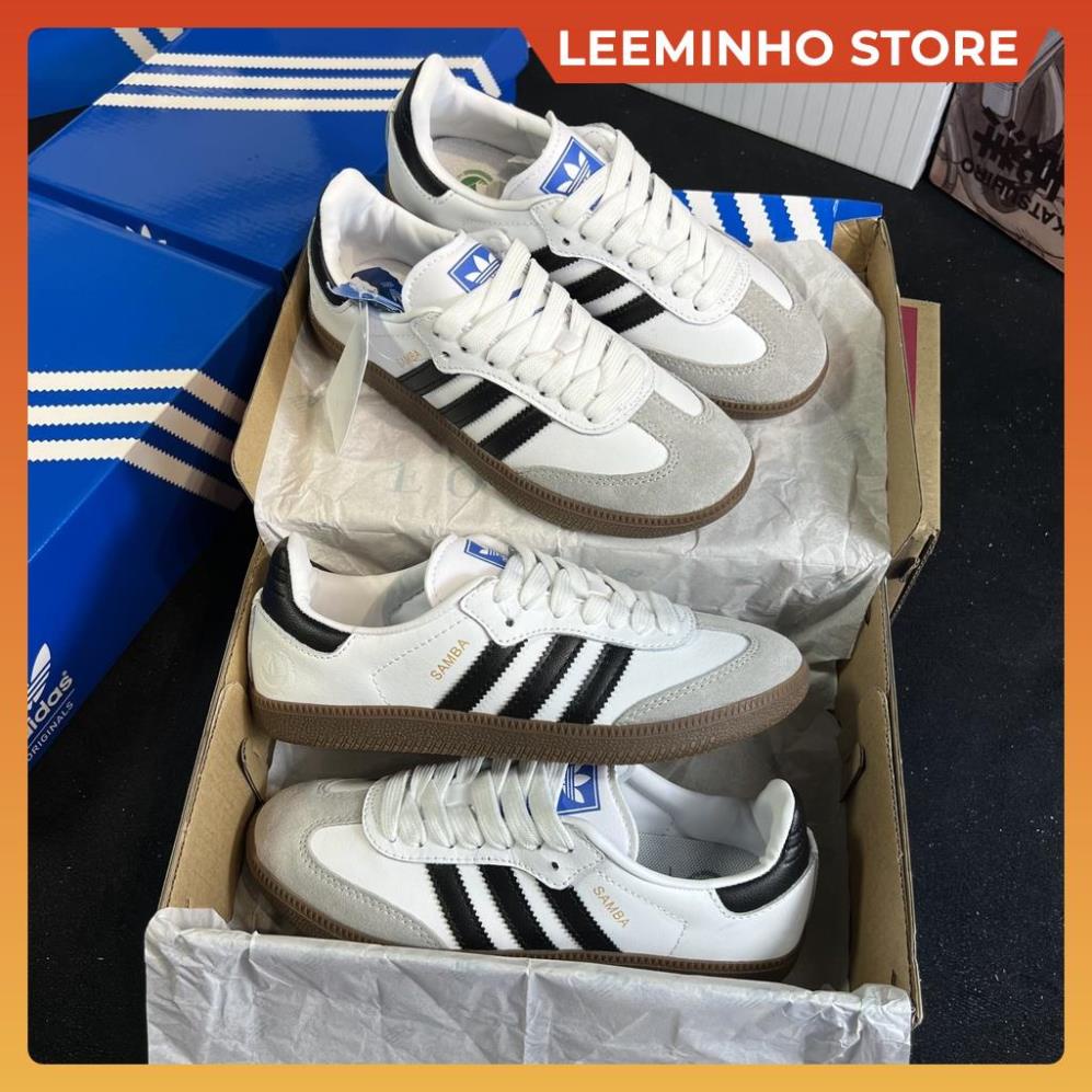 Adidas Samba OG黑白運動鞋白配黑白條紋全盒阿迪達斯桑巴男女運動鞋Leeminho Store