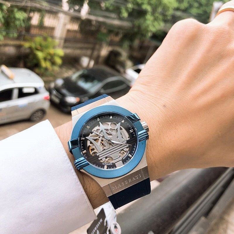 fdr瑪莎拉蒂三叉戟系列鏤空機械錶男士全自動歐美腕錶簡約時尚神祕藍