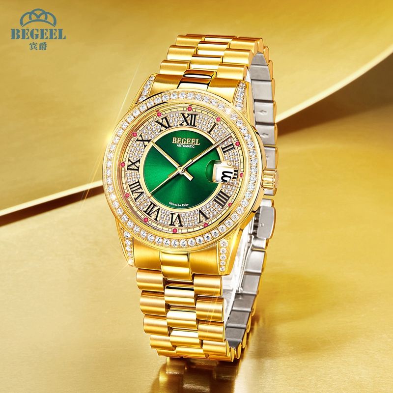 sds瑞士賓爵手錶男正品品牌機械錶全自動防水日曆高檔商務鑲鑽石金錶
