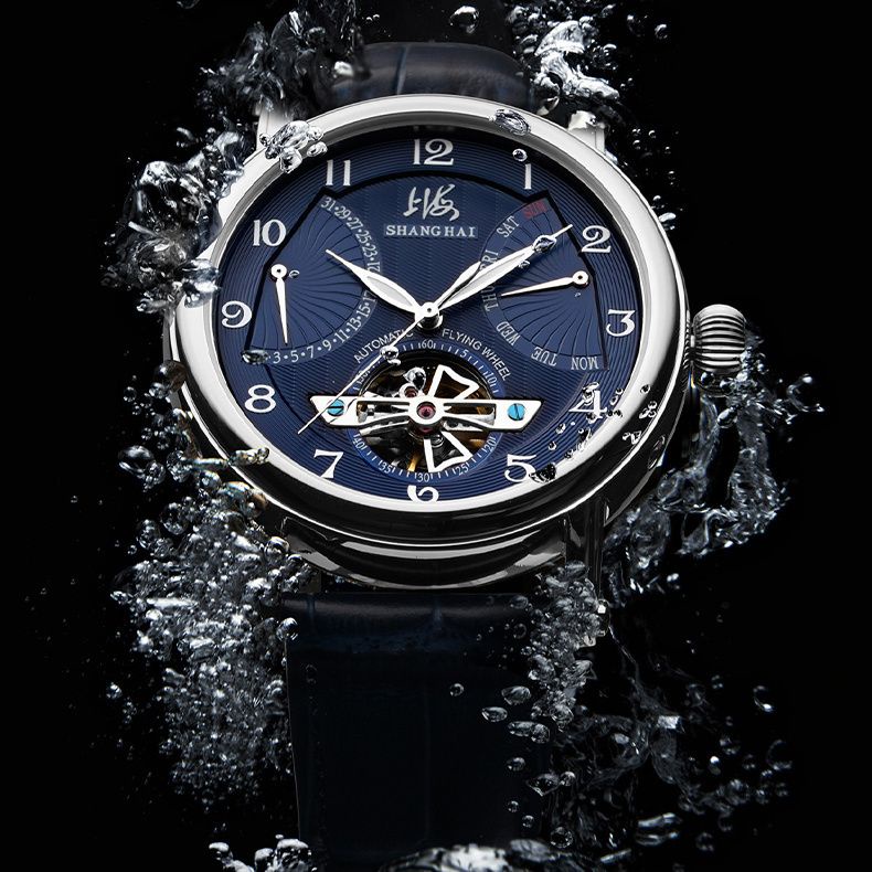 sds上海牌手錶男自動機械錶男士多功能鏤空飛輪日曆星期夜光國產腕錶