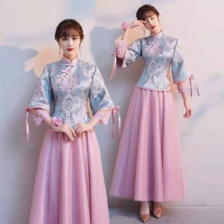 伴娘服新款中式婚禮新娘伴娘團姐妹裙中國風秋季氣質禮服