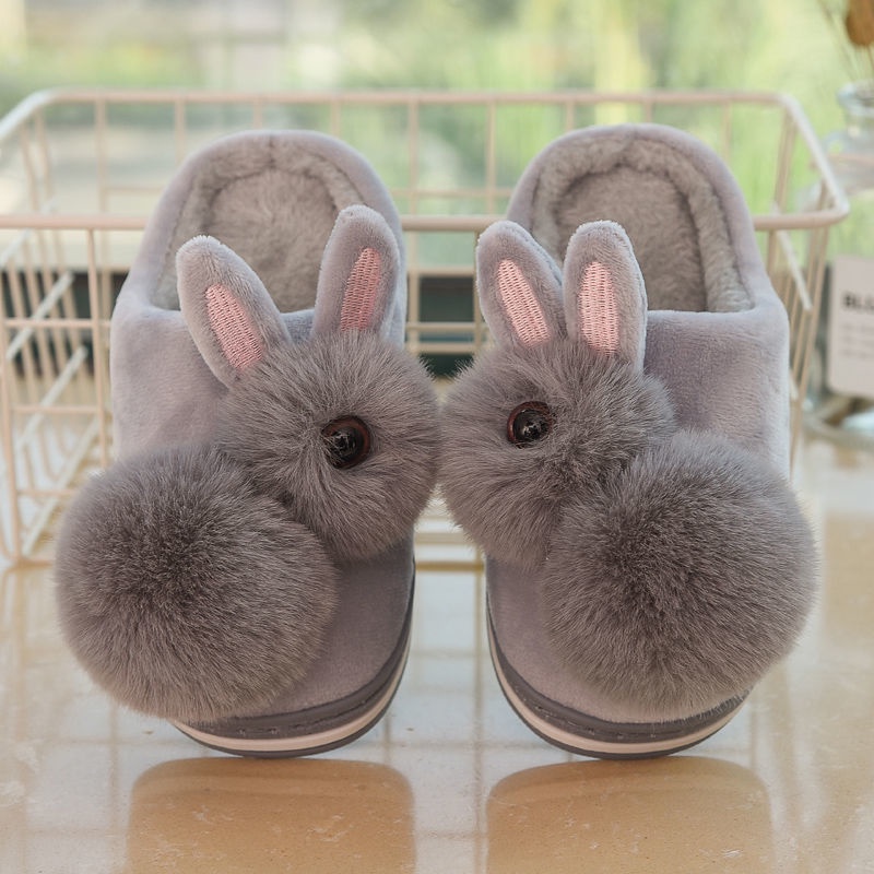 兔子棉拖鞋（24-45碼）秋冬季室內 男女棉鞋 平跟毛毛拖鞋