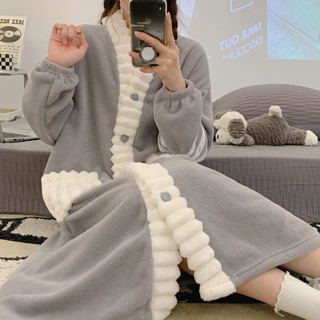 現貨秒發 暖呼呼~睡衣冬天長袖法蘭絨睡衣人氣冬季素色睡袍女法蘭絨小外套寬鬆睡衣長袍寬鬆睡裙珊瑚絨睡袍女
