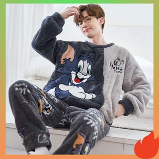 冬天睡衣 毛絨睡衣 冬天衣服 韓國睡衣 青少年睡衣男冬季珊瑚絨加厚套裝學生男孩大尺碼冬天款法蘭絨家居服