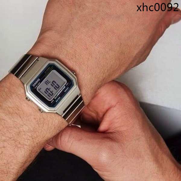 現貨熱銷· 卡西歐Casio 復古方塊電子錶男 B650WD-1A 銀色不鏽鋼錶帶玫瑰金