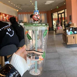 ★ins杯子 ★星巴克杯子 ins巴克冷水杯小熊梅森咖啡農雙層玻璃大容量吸管杯咖啡杯禮物