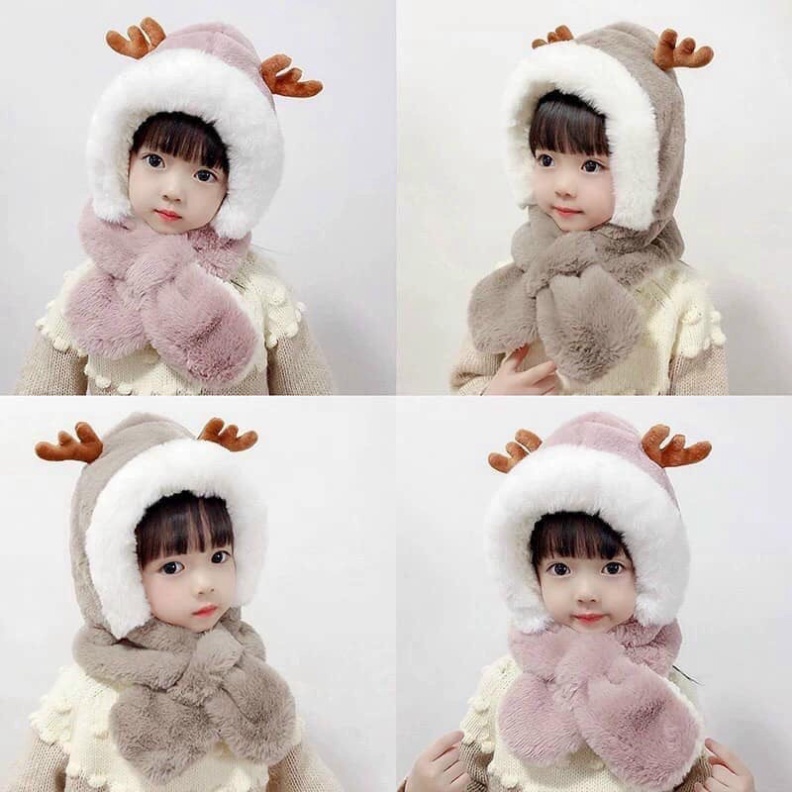 冬季兒童帽子內襯可愛鹿毛帽子帶超保暖毛巾兔耳朵男孩/女孩