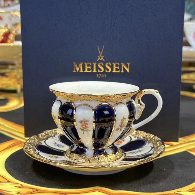 【促銷】德國MEISSEN梅森瓷器高檔奢華 B-Form歐式皇家宮廷風鎏金咖啡杯碟