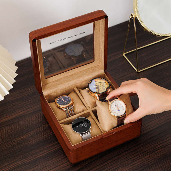 匠功夫中式實木手錶收納盒四隻裝腕錶收藏全景天窗手錶盒男友禮品