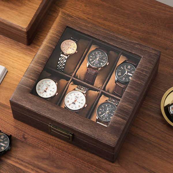 實木手錶收納盒家用防塵腕錶禮盒收藏陳列存放展示盒高檔皮紋表盒