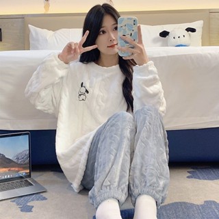 【K2aola女裝館】 卡通Pamas女式冬季睡衣長袖睡衣加厚法蘭絨羊毛西裝家居服珊瑚絨睡衣